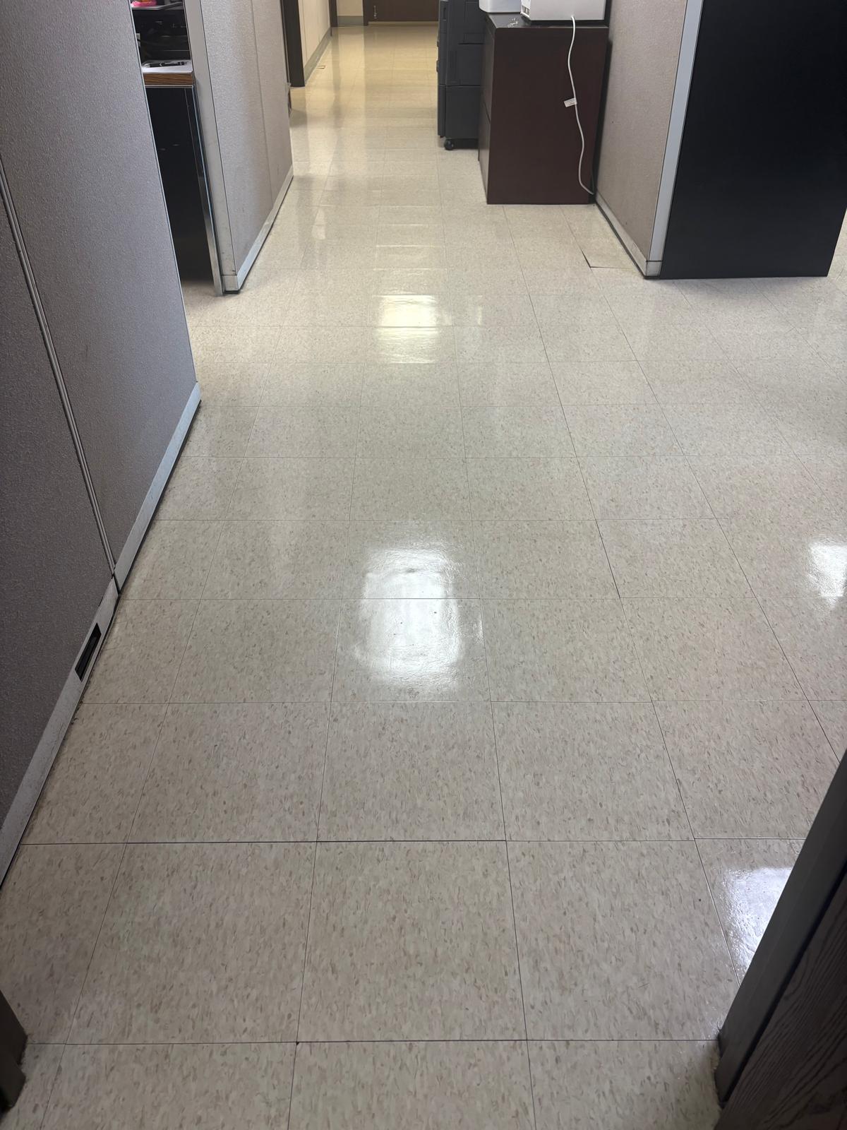 Clean, glossy office corridor floor